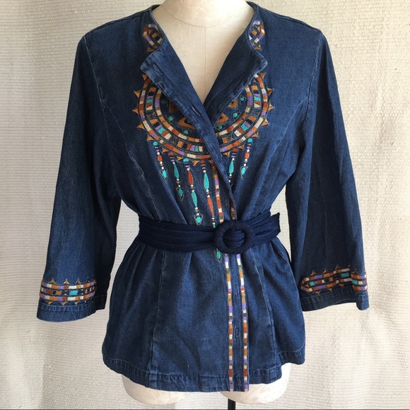 Bob Mackie Vintage Embroidered Denim Shirt Jacket - Picture 4 of 8